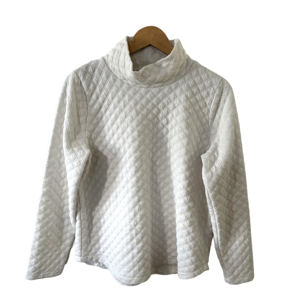 J. Crew White Quilted Cowl Neck Sweater